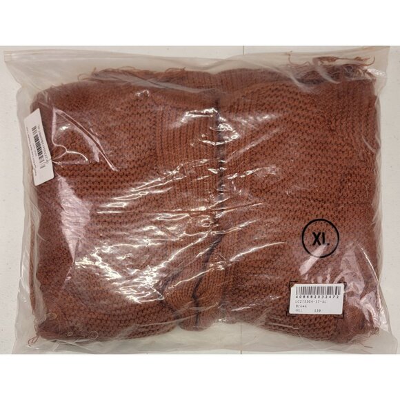 Cowl Neck Sweater Tunic Distressed Knit Rust/Brown Womens XL New in Bag - Picture 7 of 9